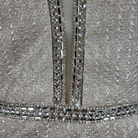NWT~$490~SPLASH~10~CHAMPAGNE RHINESTONE SIDE SLIT MAXI EVENING GOWN PROM DRESS - Picture 6 of 16